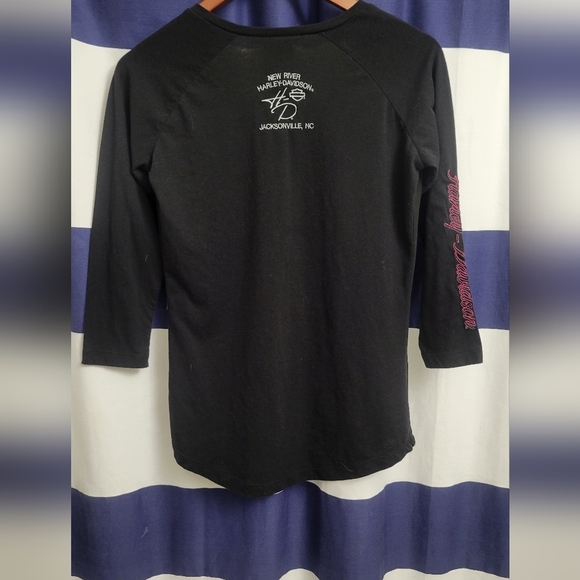 🖤💖 Harley-Davidson Sheer Front Black & Pink Women’s Long Sleeve Tee | Size S - Picture 3 of 5